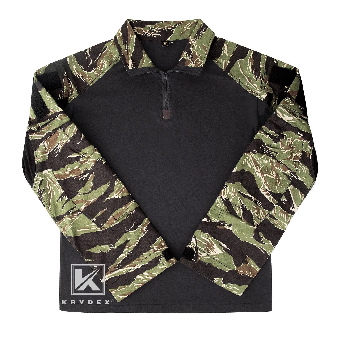 KRYDEX Tactical Camouflage Combat Shirts Assault Tops with Knee Pads Tiger Camo Hunting Outdoor Men Shirt