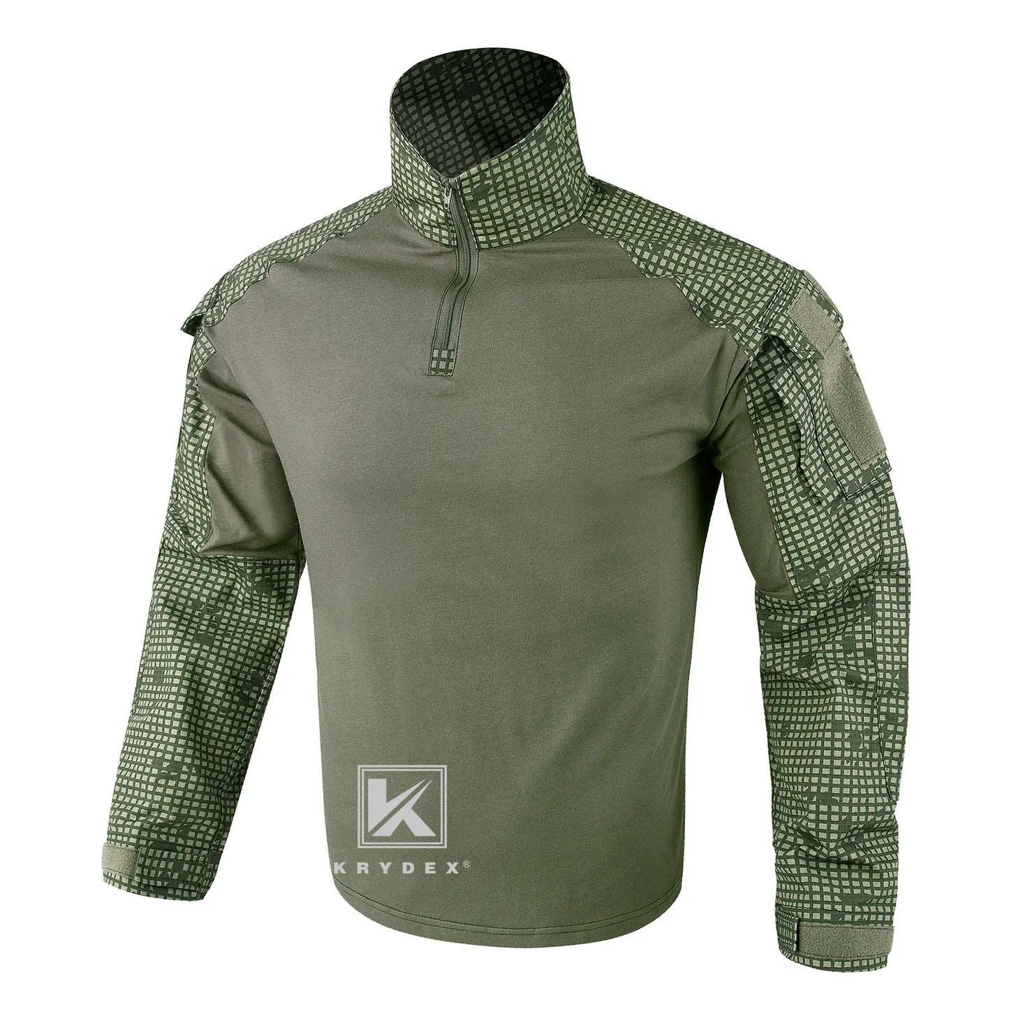 KRYDEX Tactical Camouflage Combat Shirts Assault Tops with Knee Pads Tiger Camo Hunting Outdoor Men Shirt