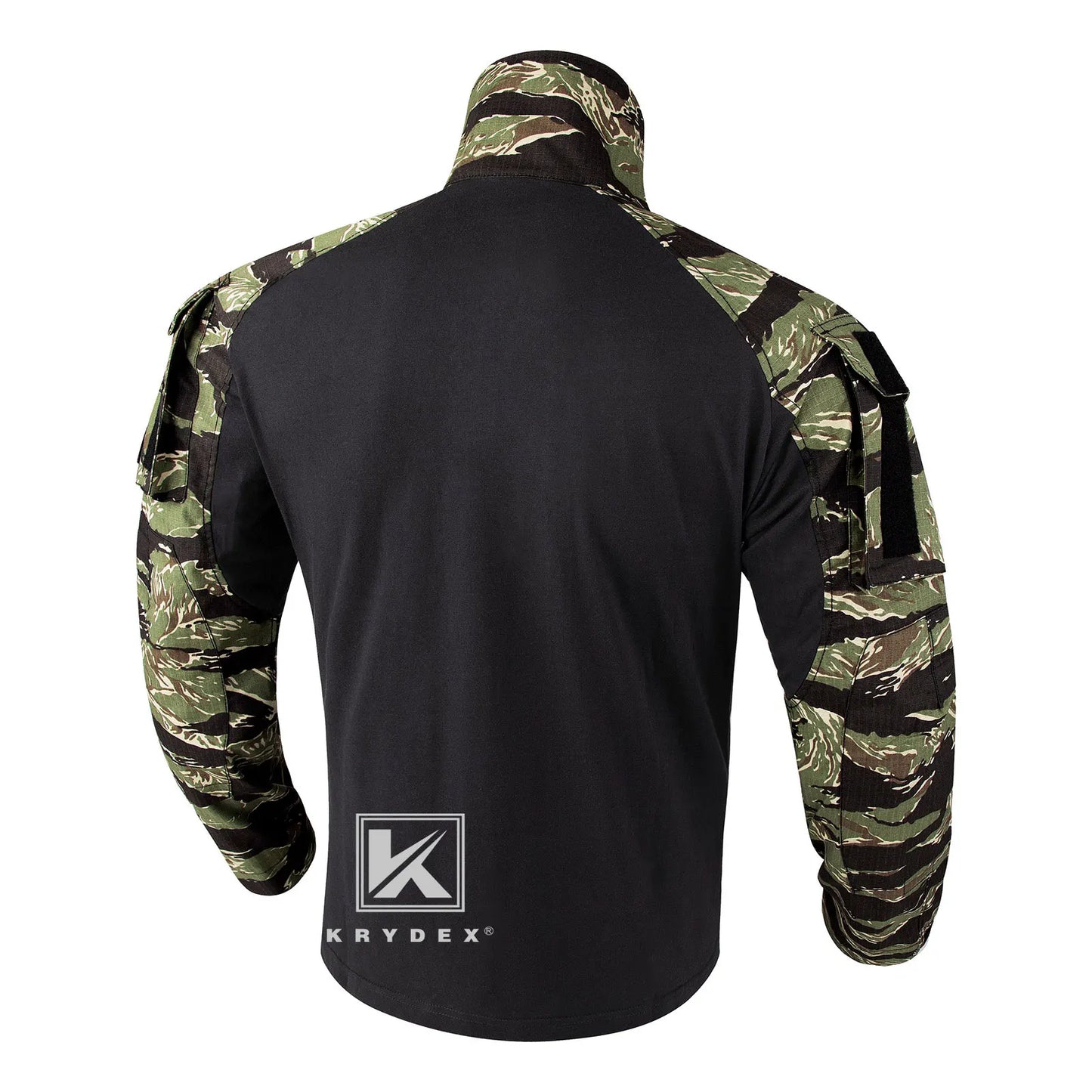 KRYDEX Tactical Camouflage Combat Shirts Assault Tops with Knee Pads Tiger Camo Hunting Outdoor Men Shirt