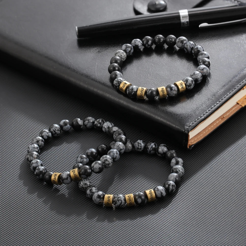 Personalized Name Engraving Bracelet Lava Tiger Eye Stone Beads Bracelets Handmade