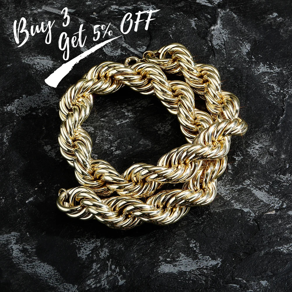 30MM Rope Chain Stainless Steel Mens Luxury Necklace Hip Hop