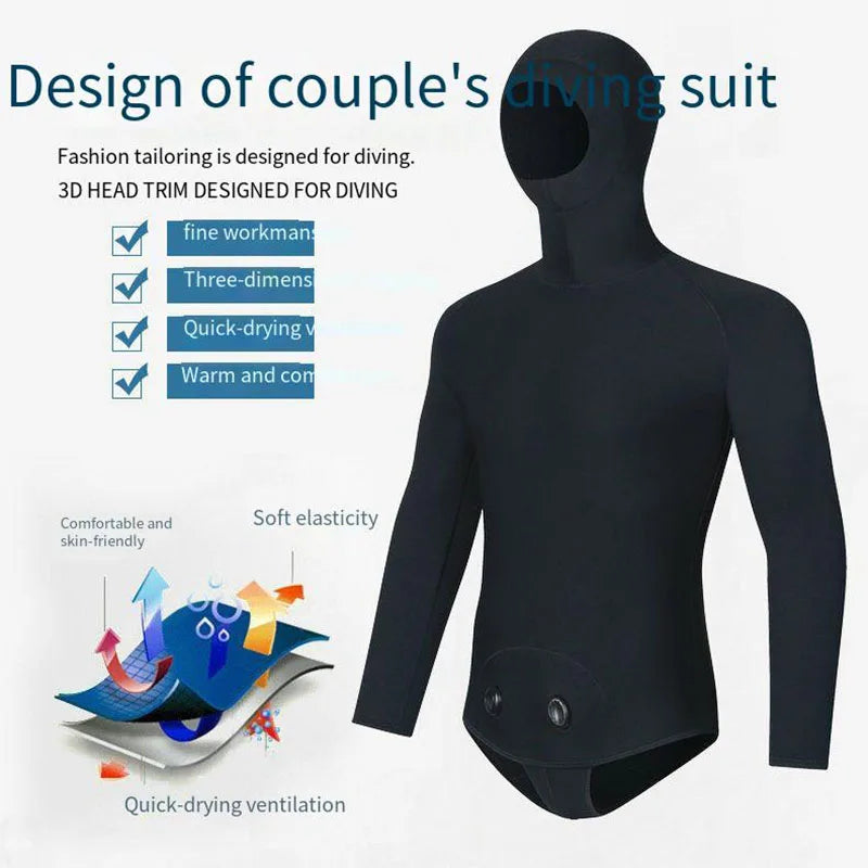 3MM Hooded Wetsuit Men Two Pieces Separate Set Diving Thermal Swimsuit