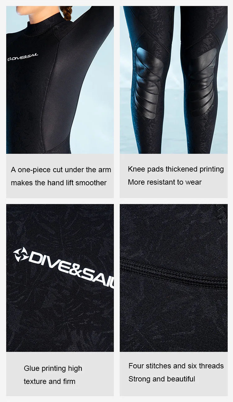 3mm Neoprene Wetsuit One-piece Women Men Long-sleeved Diving Suit Warm Swimsuit