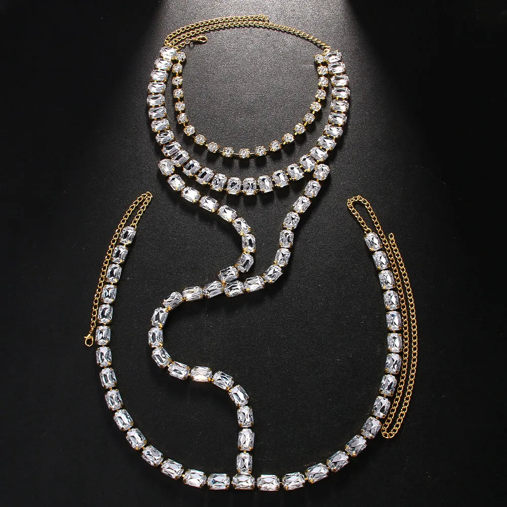 Neck Waist Chain Jewelry Belt Body Luxury Rhinestones Crystal Gift