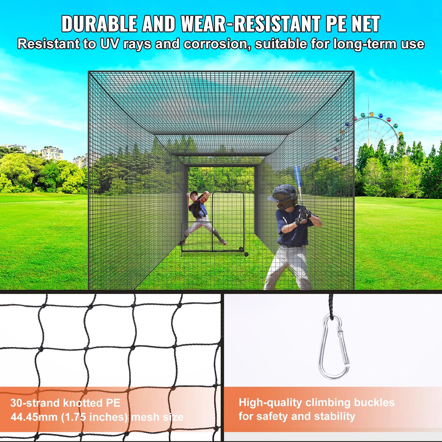 35/55/70ft Baseball Batting Net Training Net Practice Pitching Cage Heavy Duty Enclosed