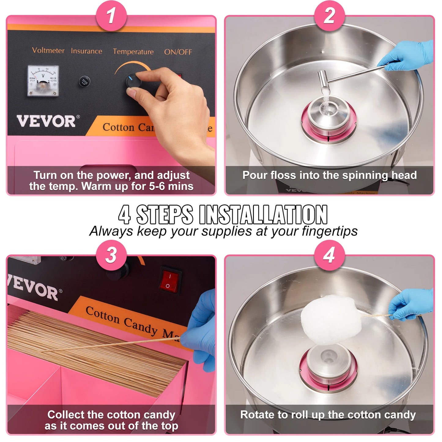Electric Cotton Candy Machine Floss Maker with Stainless Bowl Sugar Scoop and Drawer