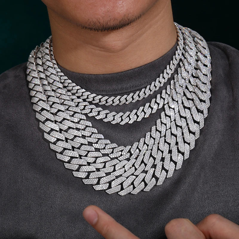 High Quality Unisex VVS1 Moissanite Cuban Chain Necklace 925 Silver