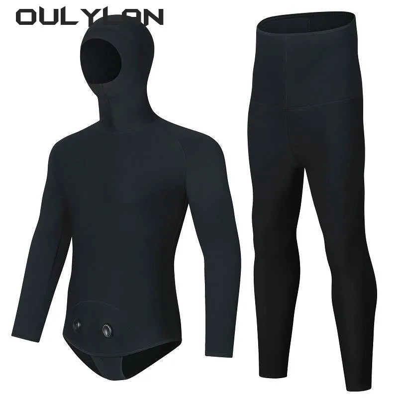 3MM Hooded Wetsuit Men Two Pieces Separate Set Diving Thermal Swimsuit