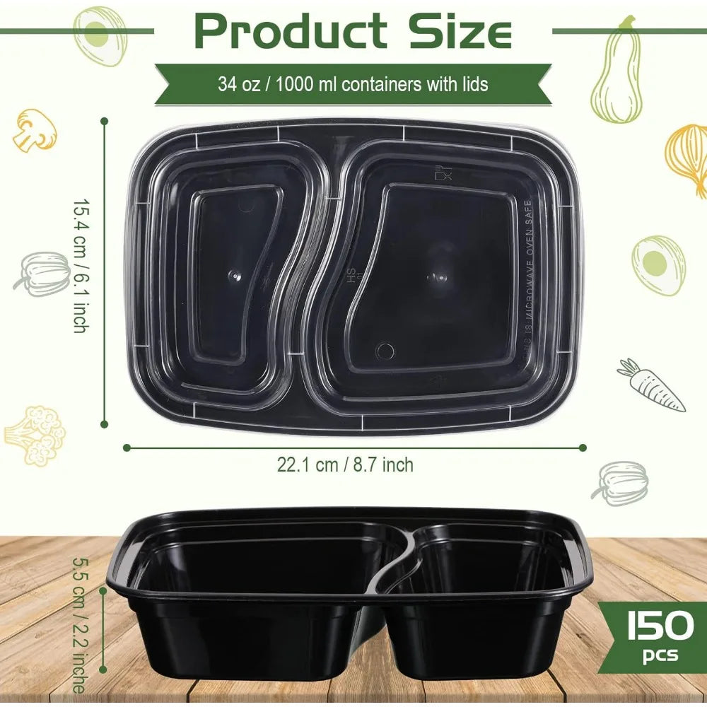 150 Pack Meal Prep 34 Oz Disposable Food Storage Containers with Lids