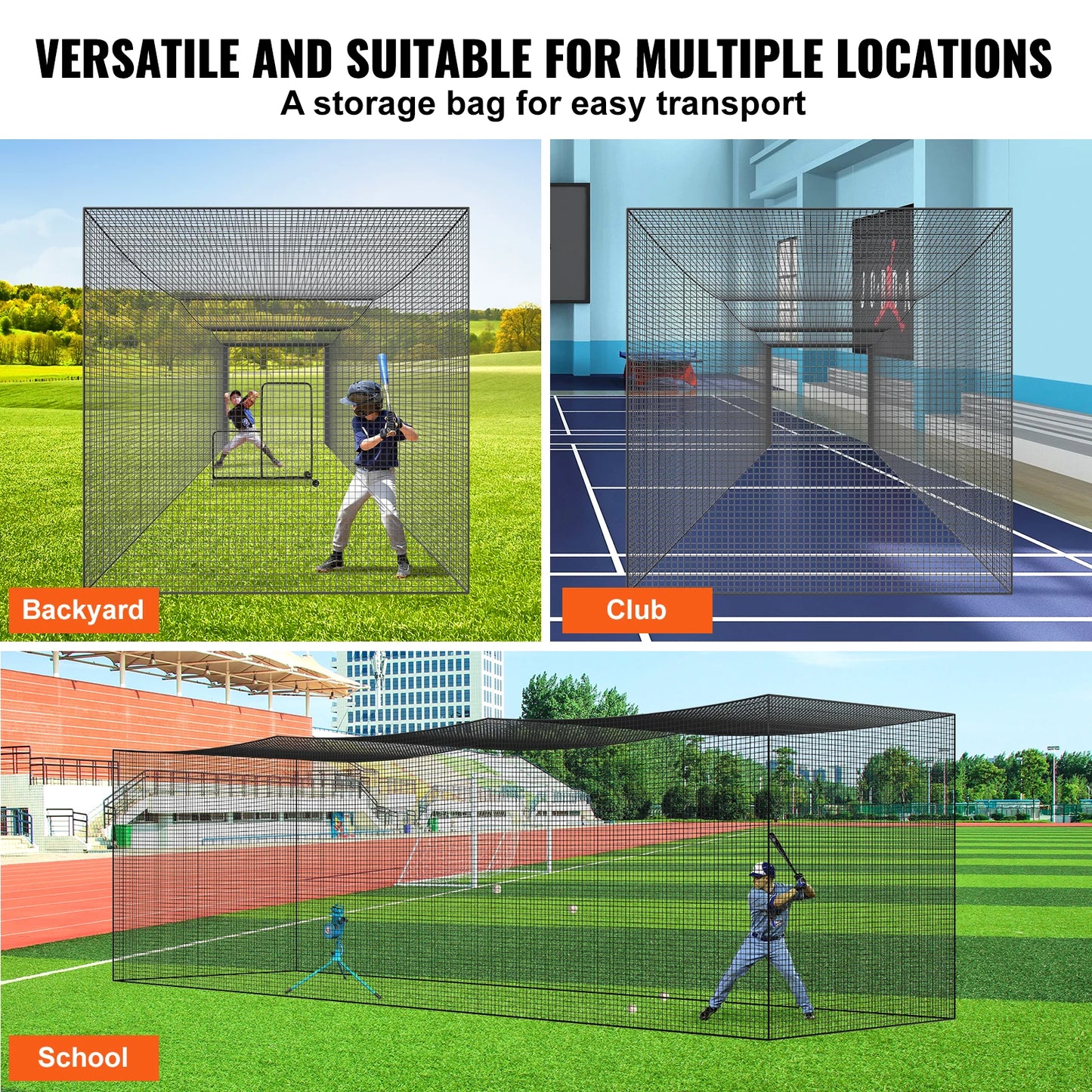 35/55/70ft Baseball Batting Net Training Net Practice Pitching Cage Heavy Duty Enclosed