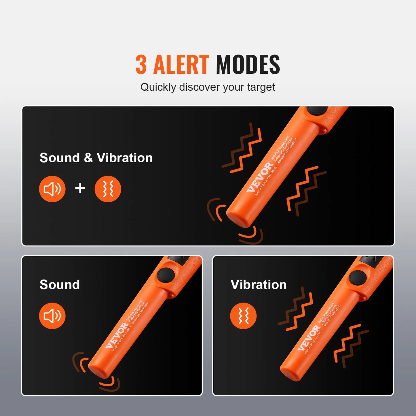Metal Pinpointer Waterproof Handheld Wand 1.96"/4.5" Detection Depth 3 Modes