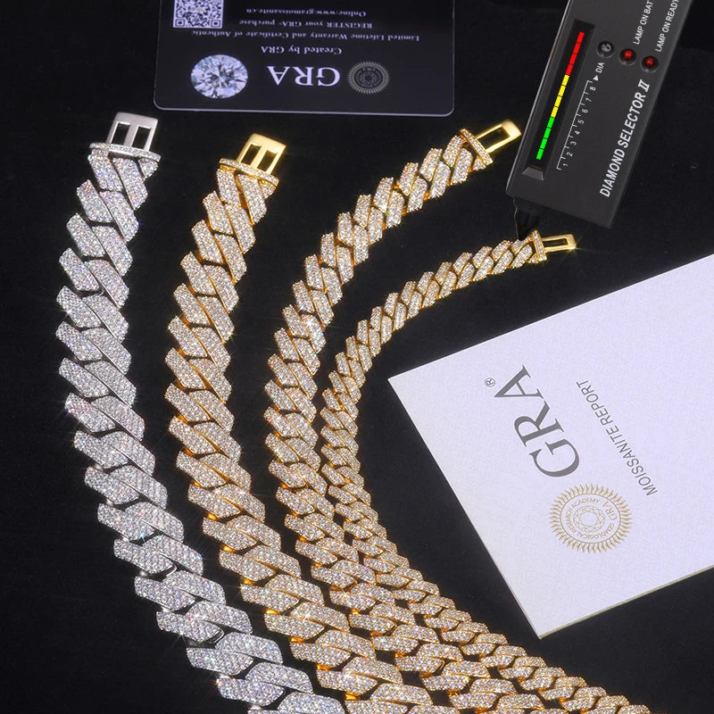 High Quality Unisex VVS1 Moissanite Cuban Chain Necklace 925 Silver