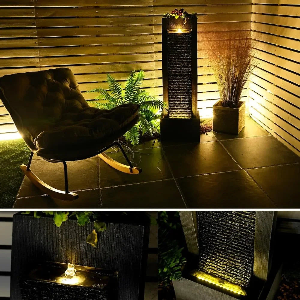 Outdoor, Indoor Waterfall Floor Standing , 49.2 Inches Tall with LED Lights,Pump