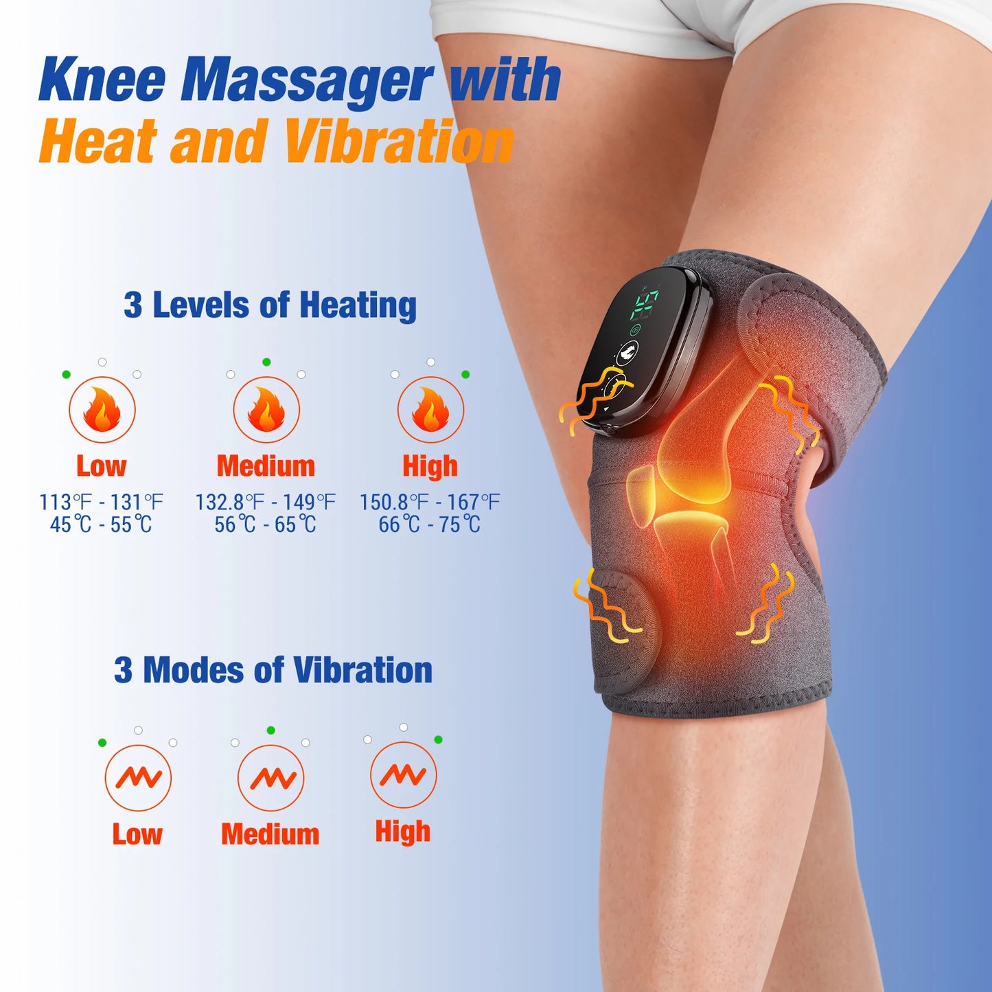Electric Heating Knee Massager Vibrator Elbow Leg Joint Shoulder Arthritis Pain Relief