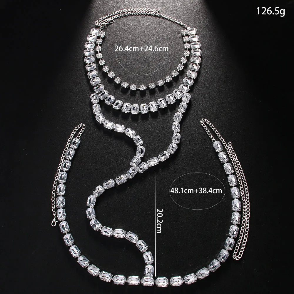 Neck Waist Chain Jewelry Belt Body Luxury Rhinestones Crystal Gift