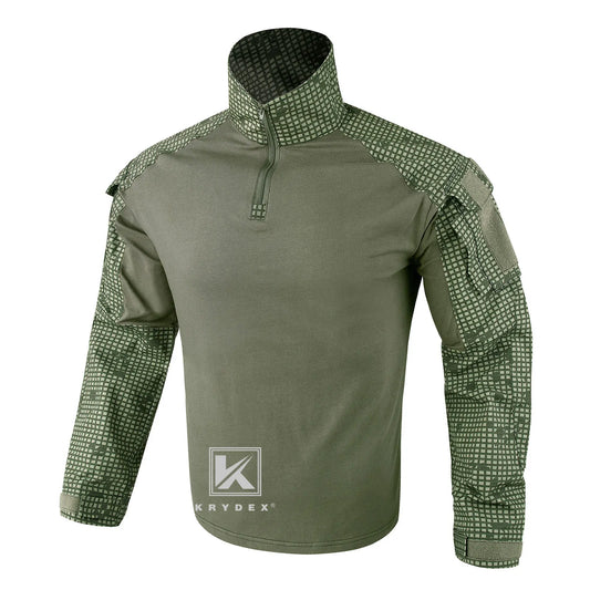 KRYDEX Tactical Camouflage Combat Shirts Assault Tops with Knee Pads Tiger Camo Hunting Outdoor Men Shirt