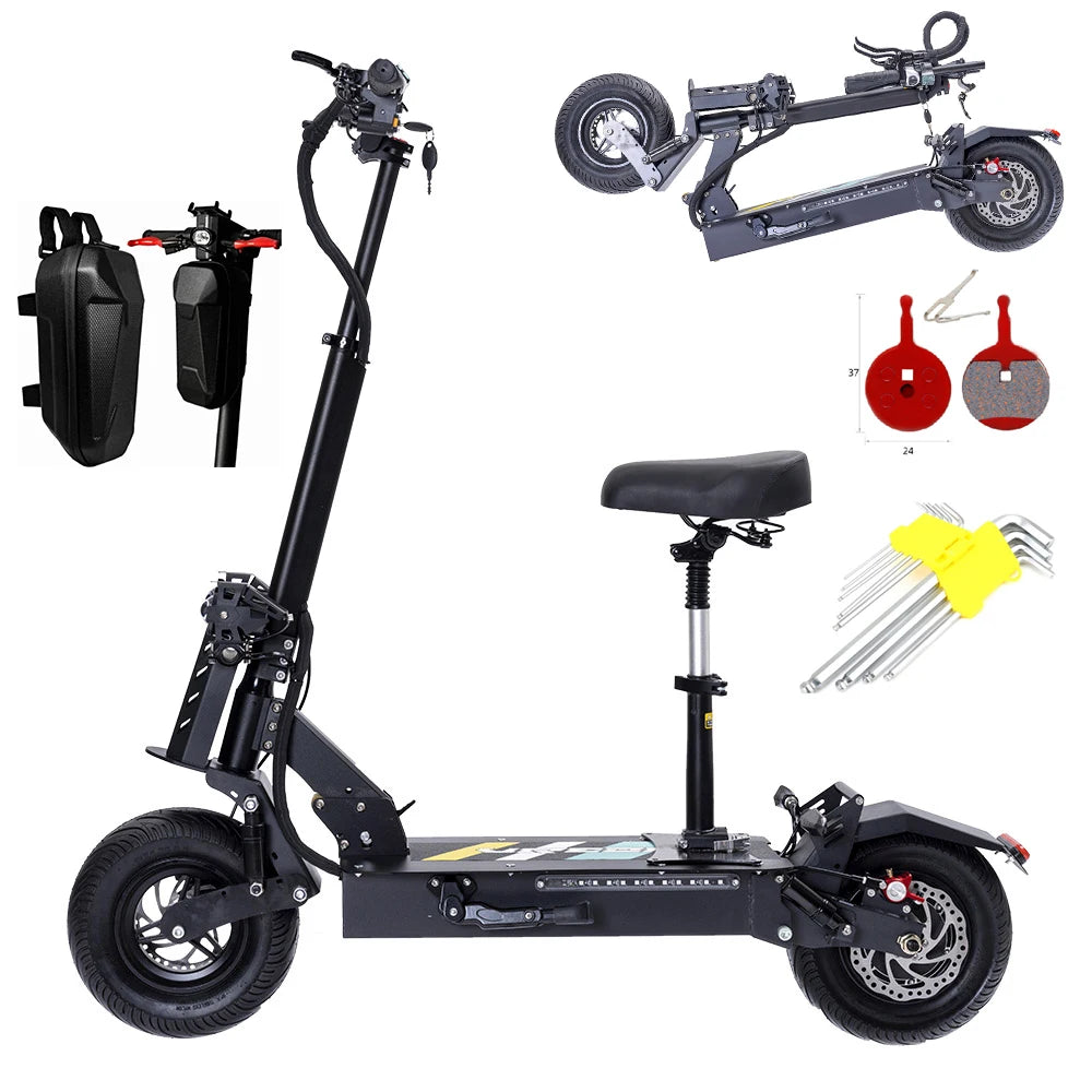 Electric Scooter with Seat, 12 "Off Road, Super Cool Light, 1600W, 55 km/h,