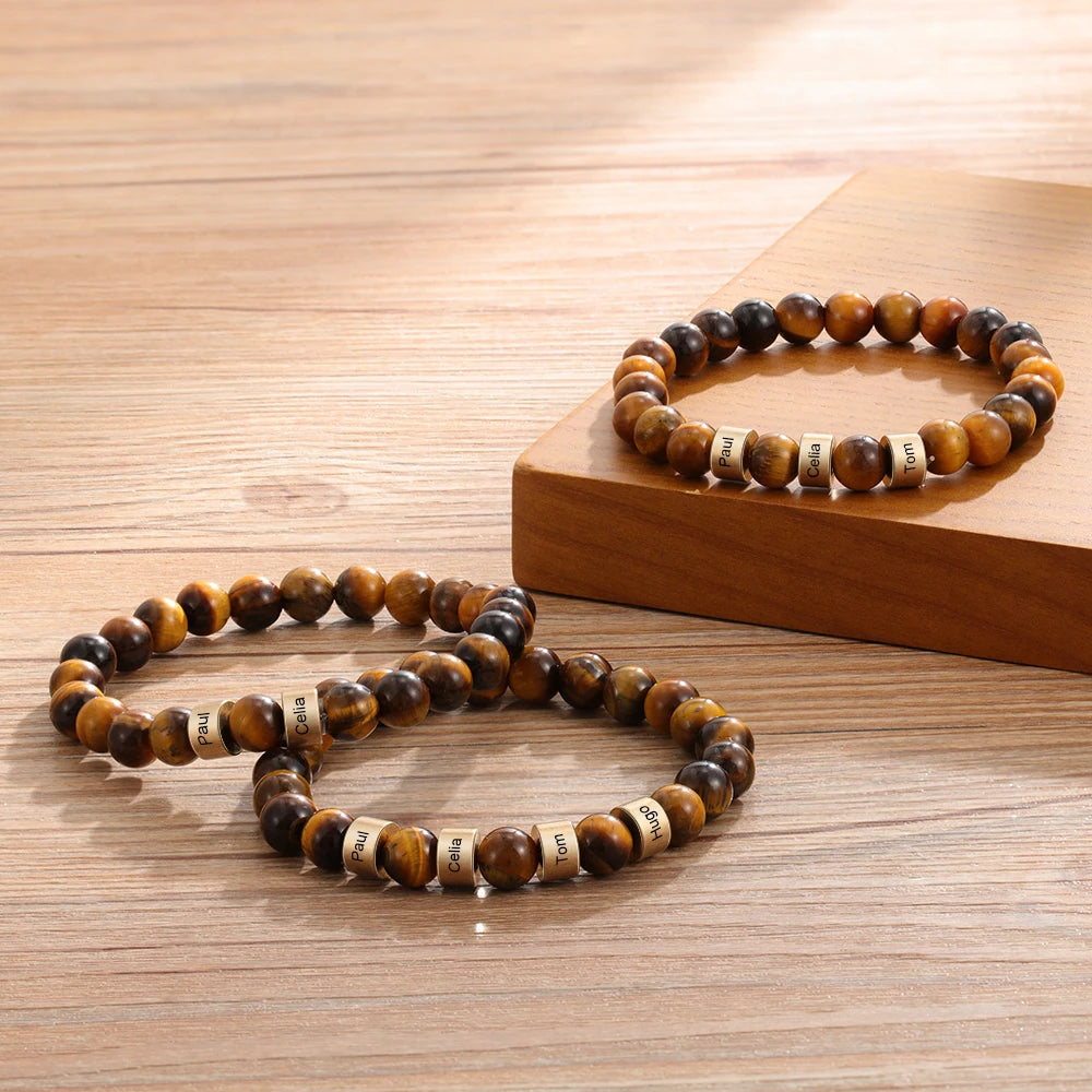 Personalized Name Engraving Bracelet Lava Tiger Eye Stone Beads Bracelets Handmade