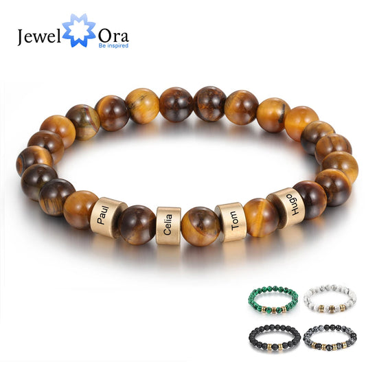 Personalized Name Engraving Bracelet Lava Tiger Eye Stone Beads Bracelets Handmade