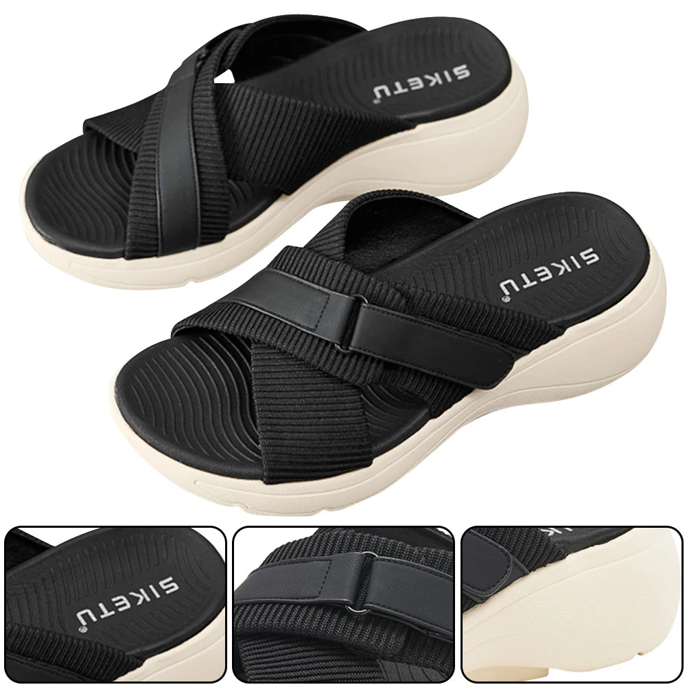 Women Beach Sandals Cross Strap Platform Wedge Sandals Thick Sole Slippers