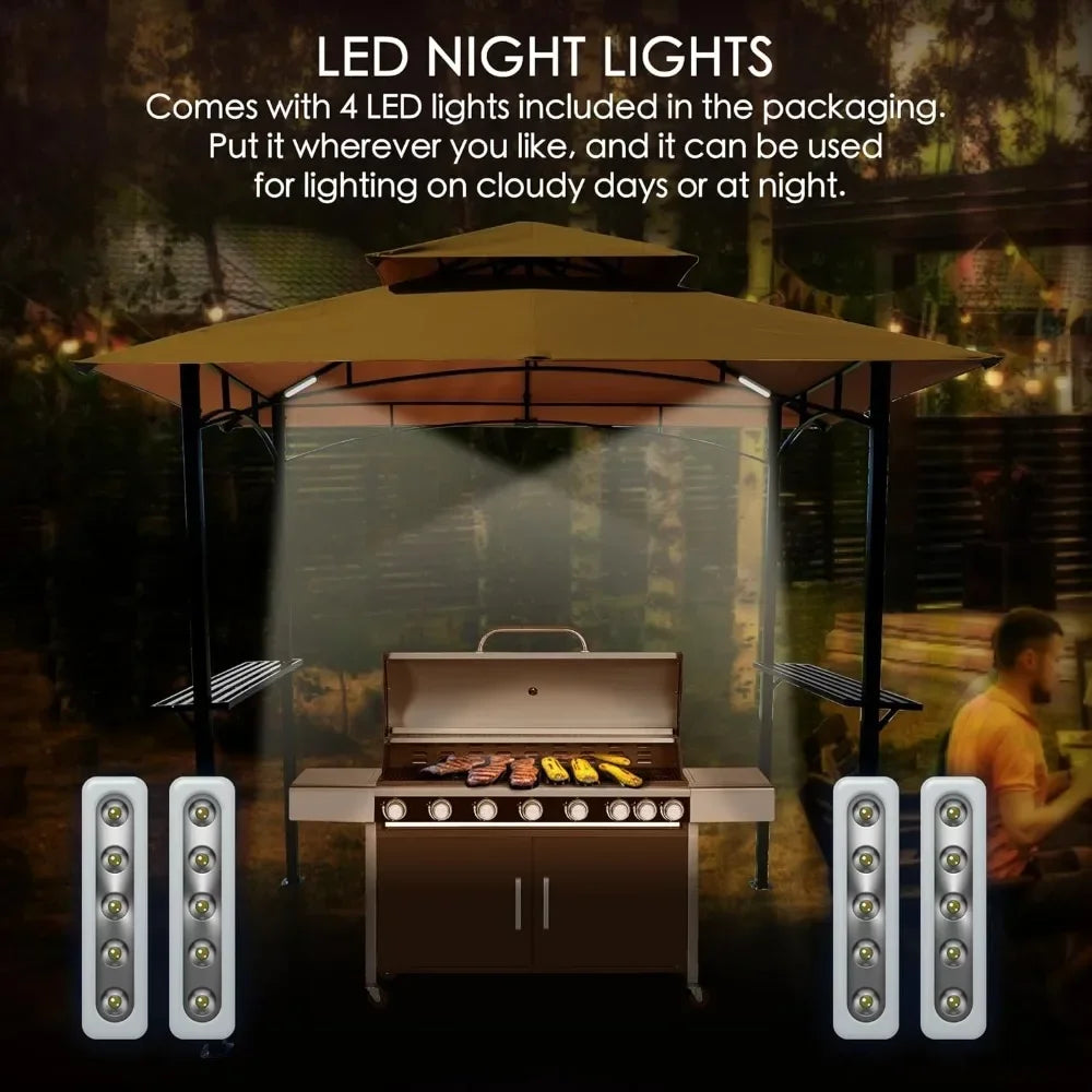 8'X5' Gazebo Grill Canopy with 4pcs Detachable LED Light, Perfect for Barbecue