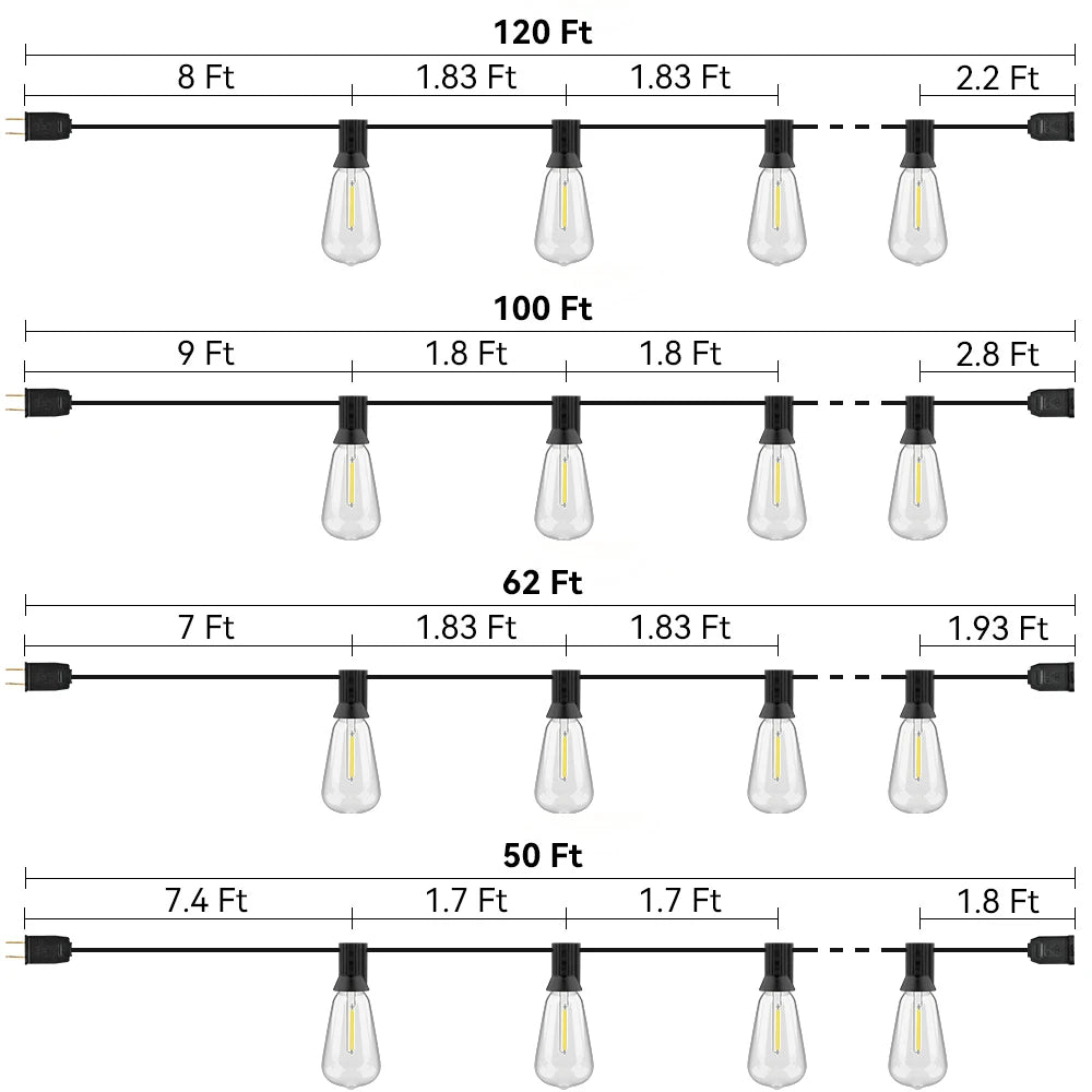 LED String Light 50FT 100FT Outdoor Light Garden Cafe Wedding Street Light