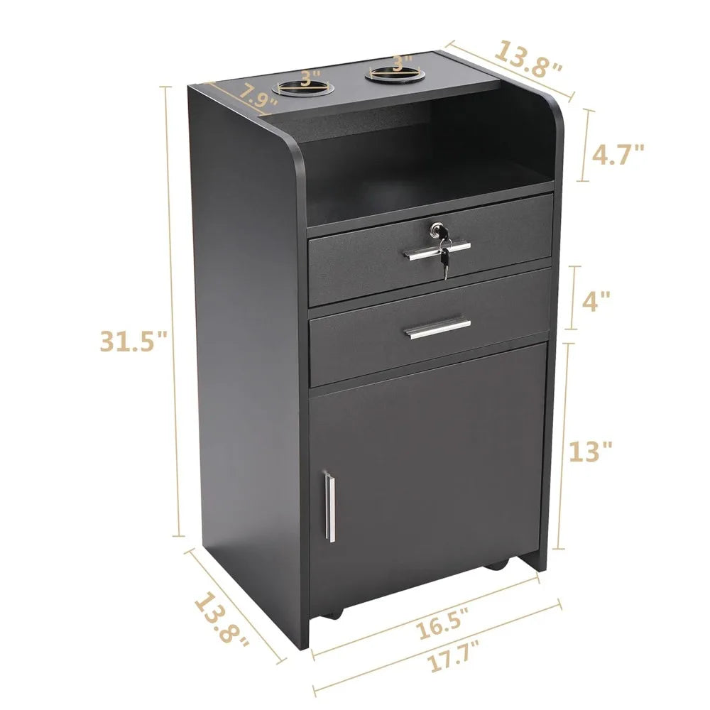 Barber Stations Storage Cabinet with Drawer and Wheels, Black, Salon Trolley