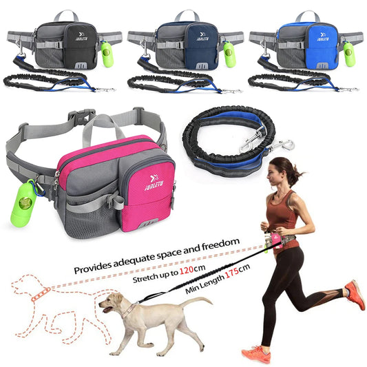 Retractable Hands Free Dog Leash with Waist Bag Reflective Stitches Zipper Pouch