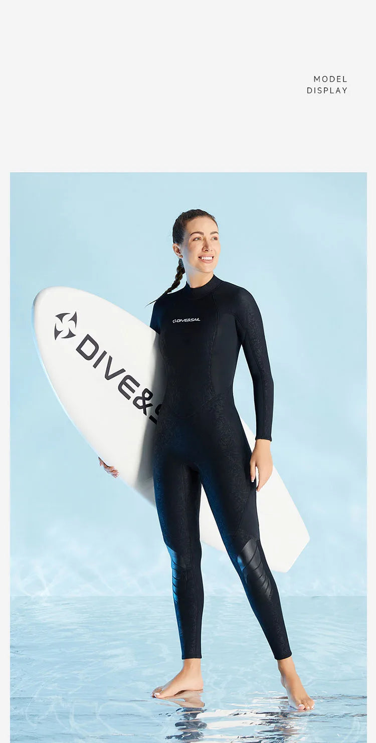 3mm Neoprene Wetsuit One-piece Women Men Long-sleeved Diving Suit Warm Swimsuit