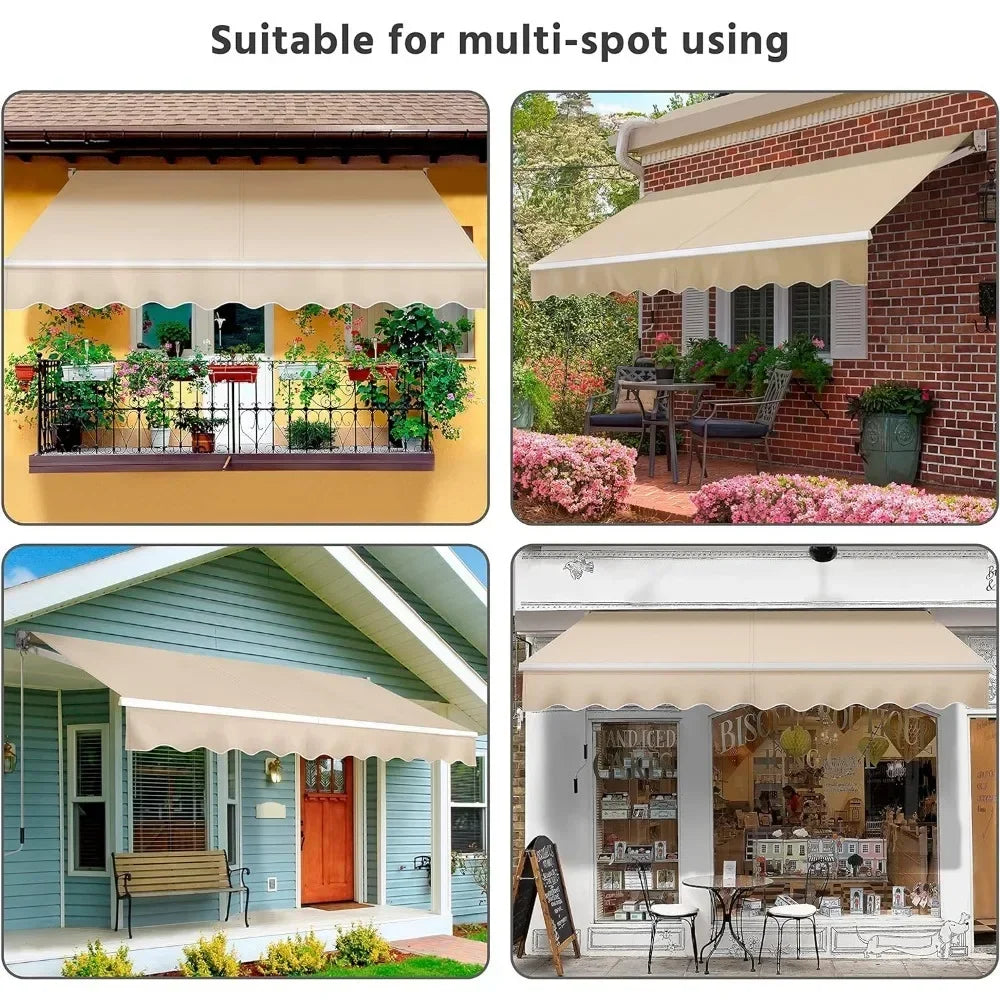 10 × 8 Ft Patio Awning, Retractable Shade Sun Awnings, Manual Crank Handle