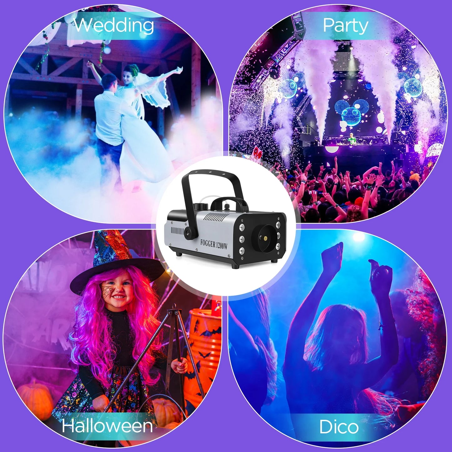 1200W Fog Machine 6LEDs Remote Colorful Smoke Machine DJ