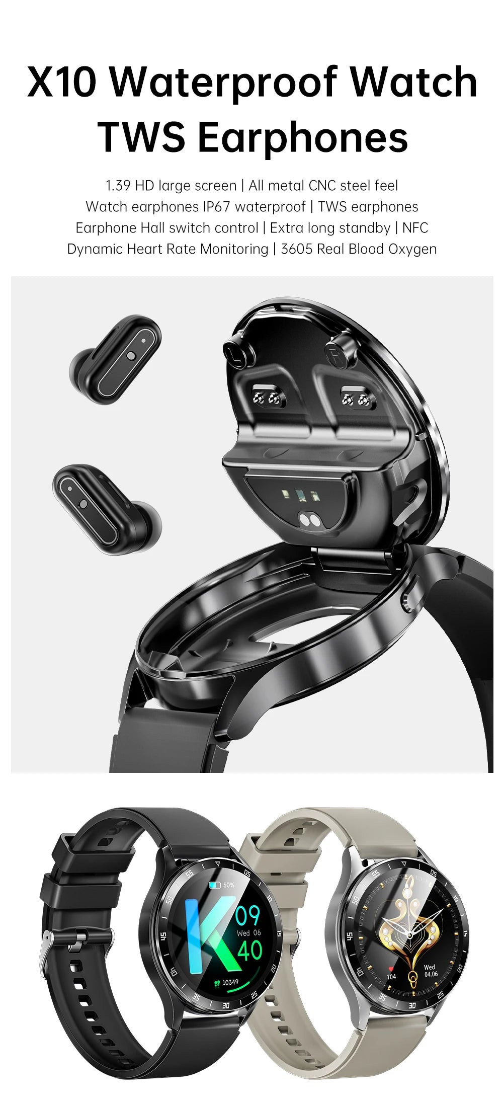 2024 Bluetooth Call Smart Watch Multi sport Mode Waterproof Fitness Ear buds