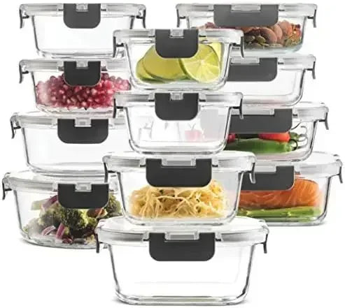 24 Piece Glass Storage Containers with Lids - Leak Proof, Meal Prep