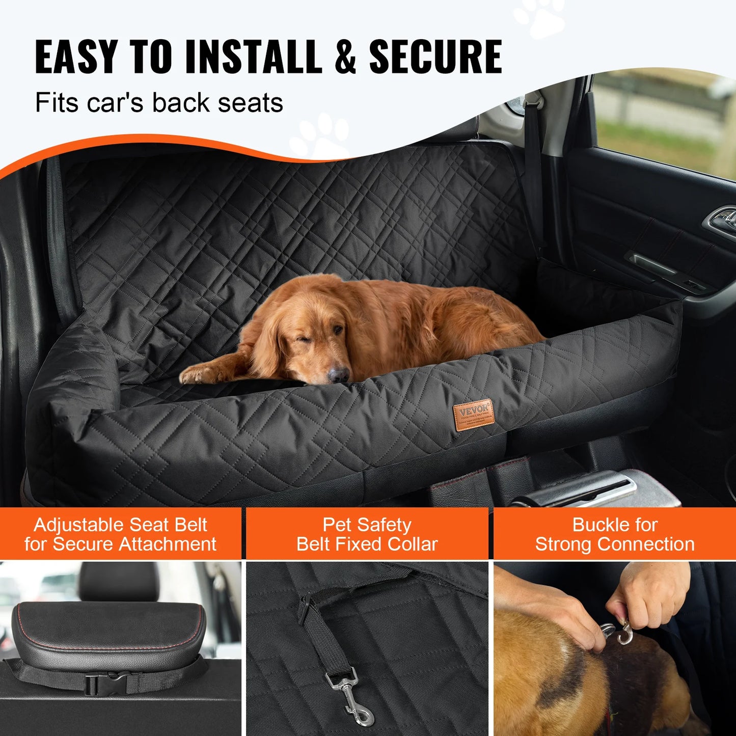 Waterproof Dog Booster Seat with Clip-On Safety Leash Cotton Car Bed