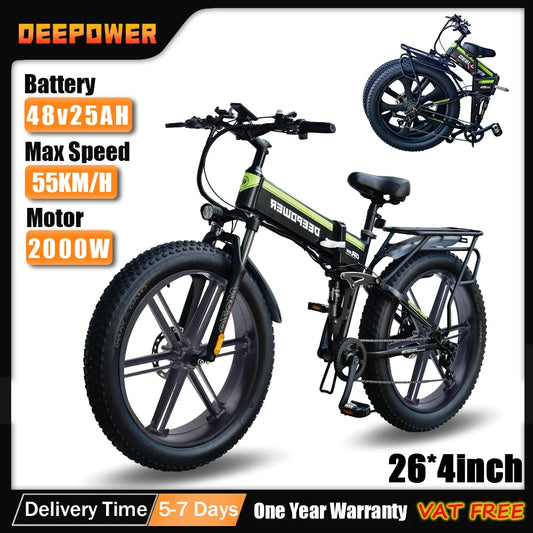 2000W Electric Bike Bicycle 48V 25AH 26 Inch Fat Tire Folding Electric E Bikes Mountain Oil Brake