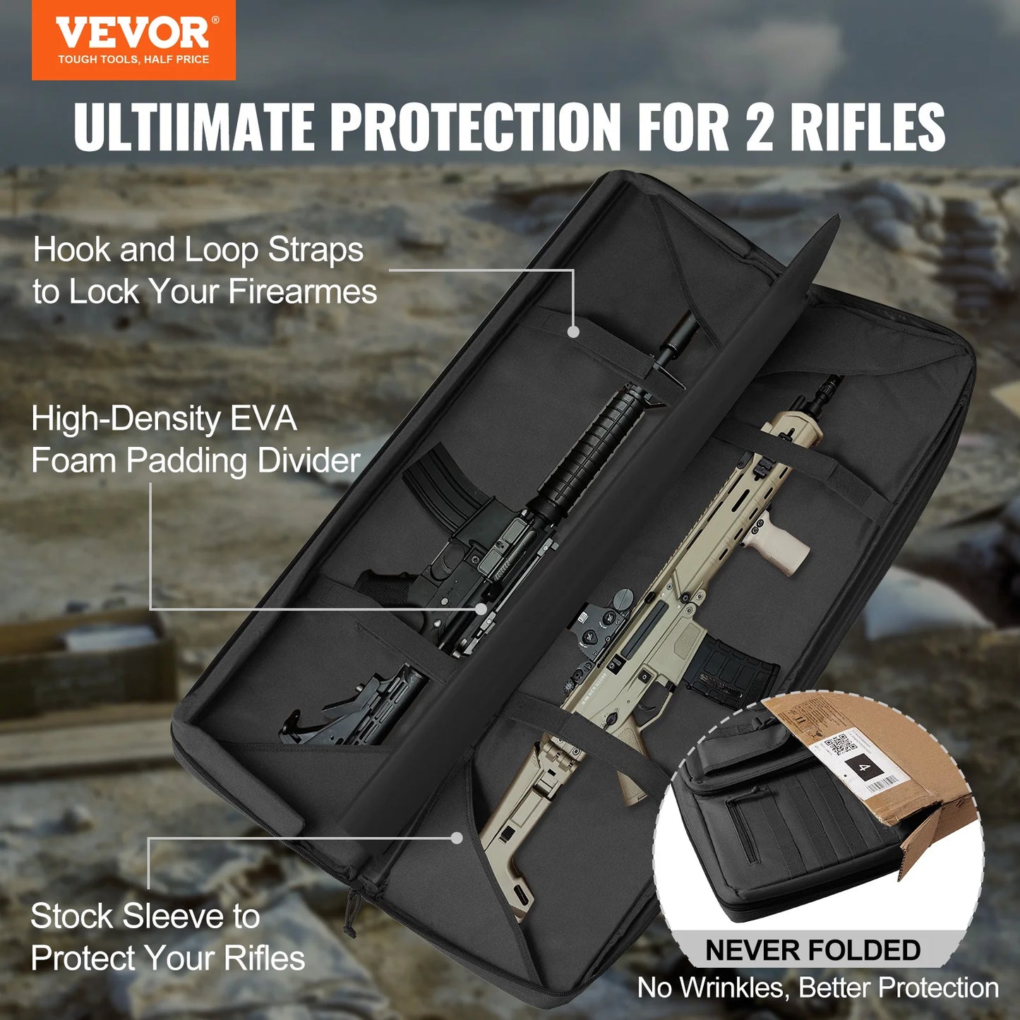 Rifle Bag 36/42 inch Long Soft Rifle Case Lockable Zipper for Two 34"/40" Rifles & 2 Pistols