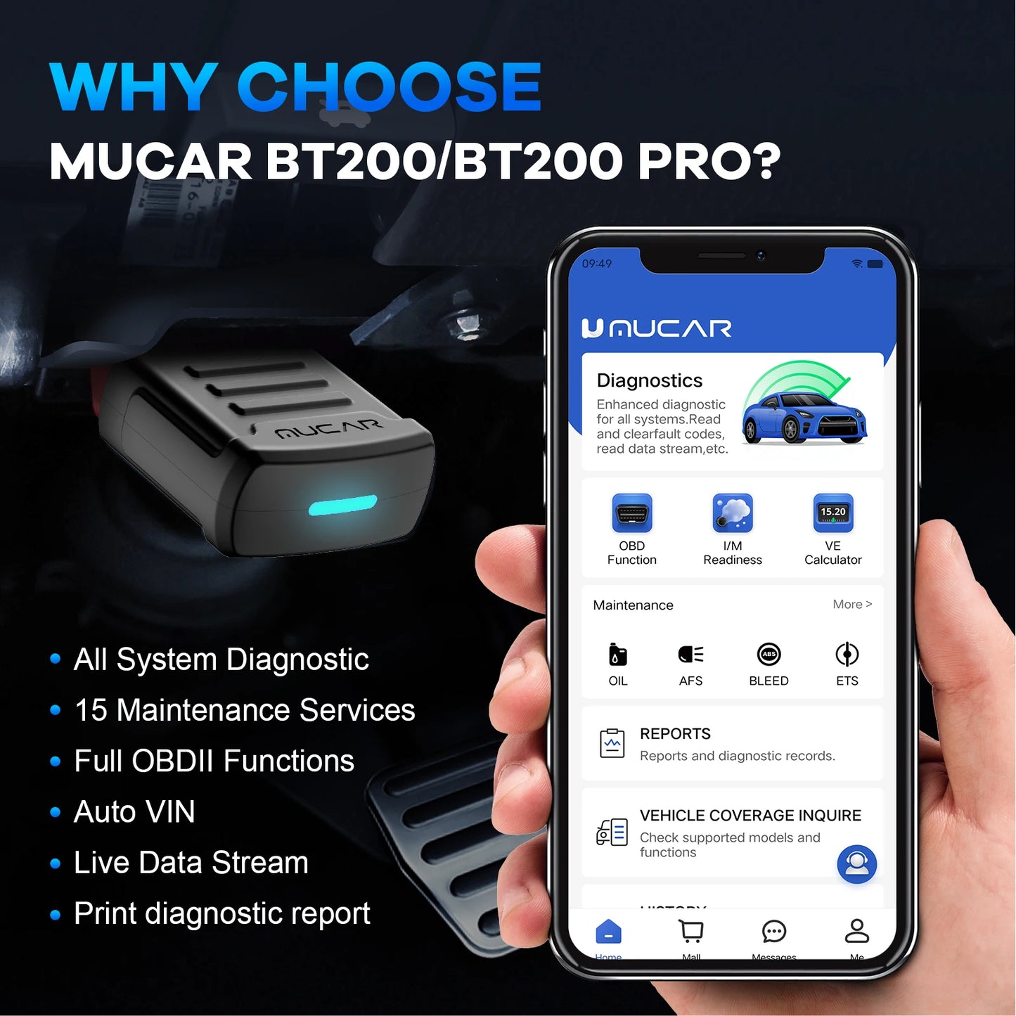 BT200/BT200 Pro OBD2 Bluetooth Diagnostic Tool , Car Code Reader