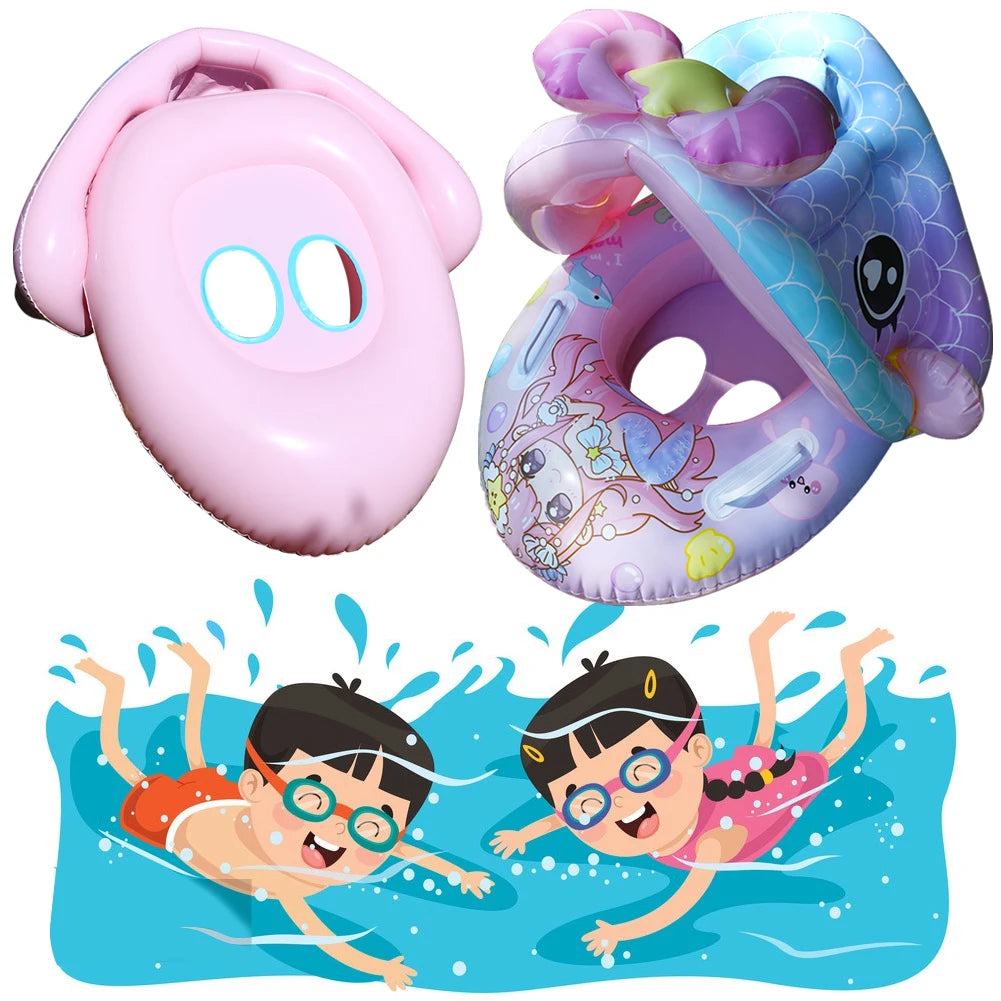 Inflatable Baby Swimming Rings Seat Floating Sun Shade Toddler Swim Circle