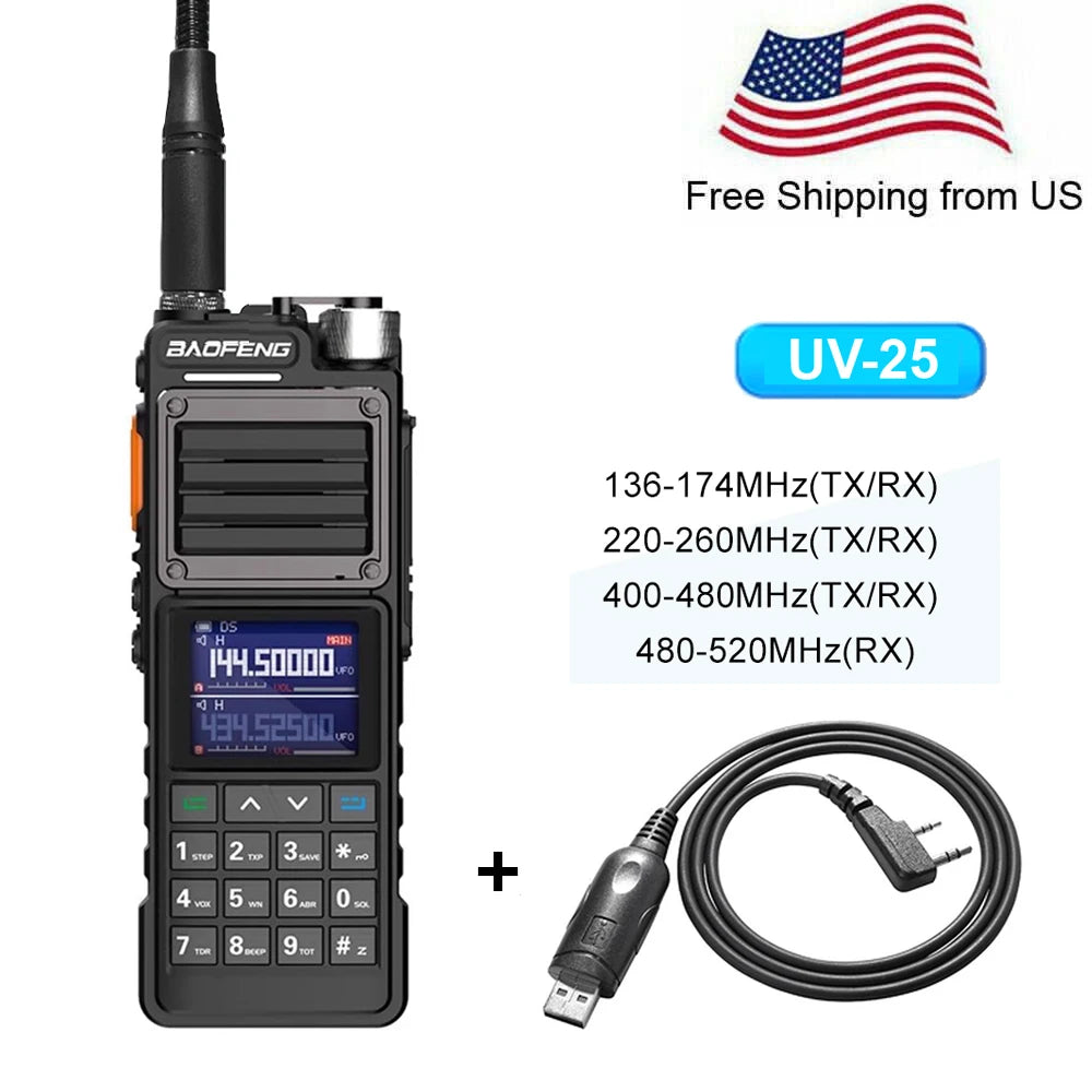 10W Walkie Talkie Long Range Tri Band NOAA Type-C Charging FM Amateur Radio