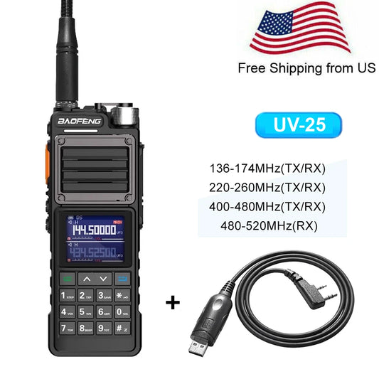 10W Walkie Talkie Long Range Tri Band NOAA Type-C Charging FM Amateur Radio