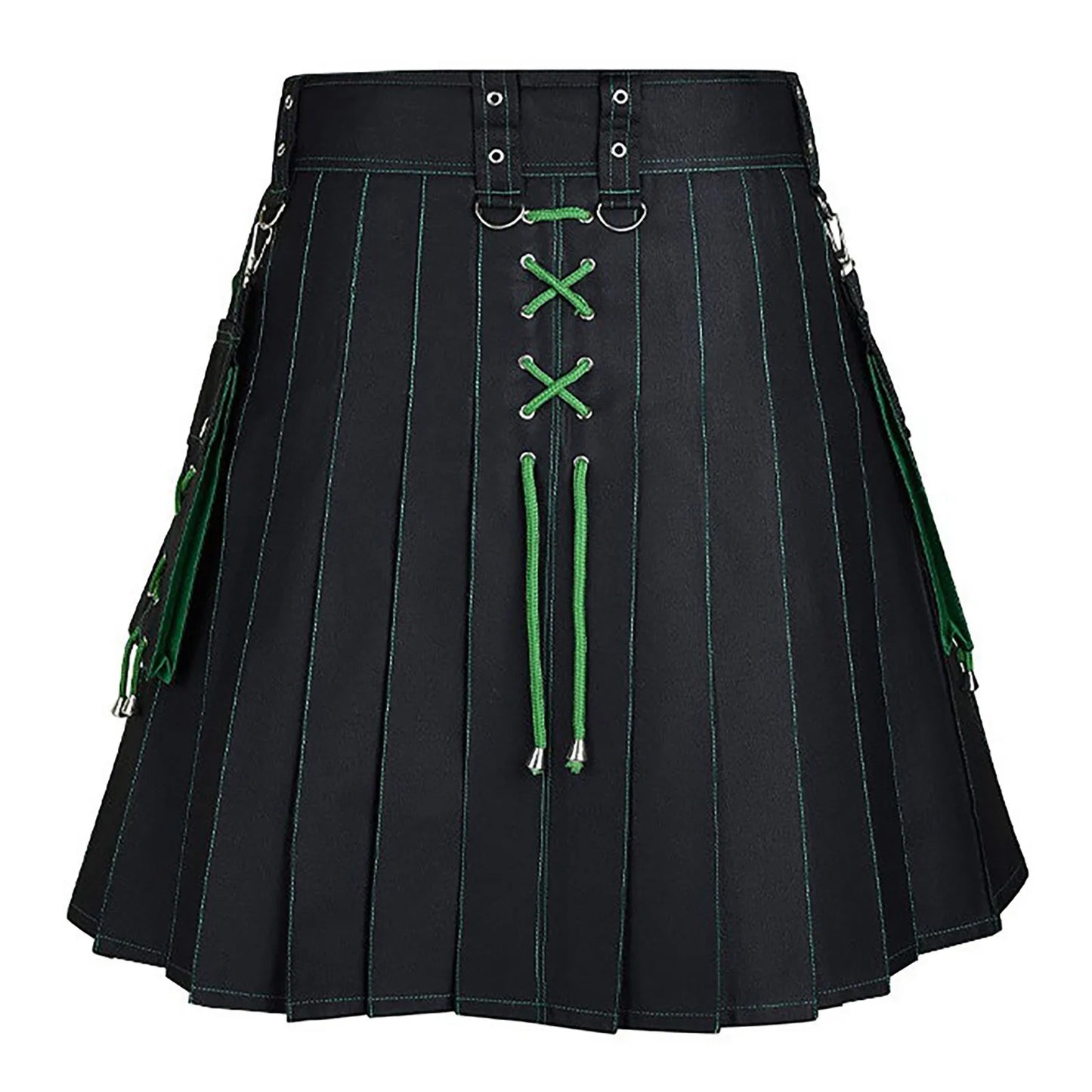 Scottish Hybrid Black Cotton & Tartan, Leather Straps Kilts for Men