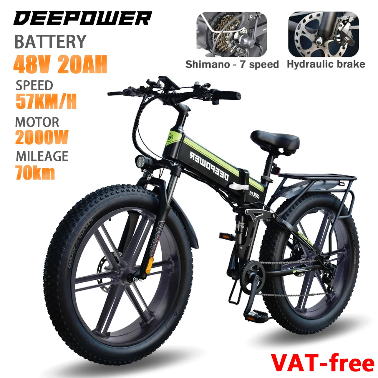 2000W Electric Bike Bicycle 48V 25AH 26 Inch Fat Tire Folding Electric E Bikes Mountain Oil Brake