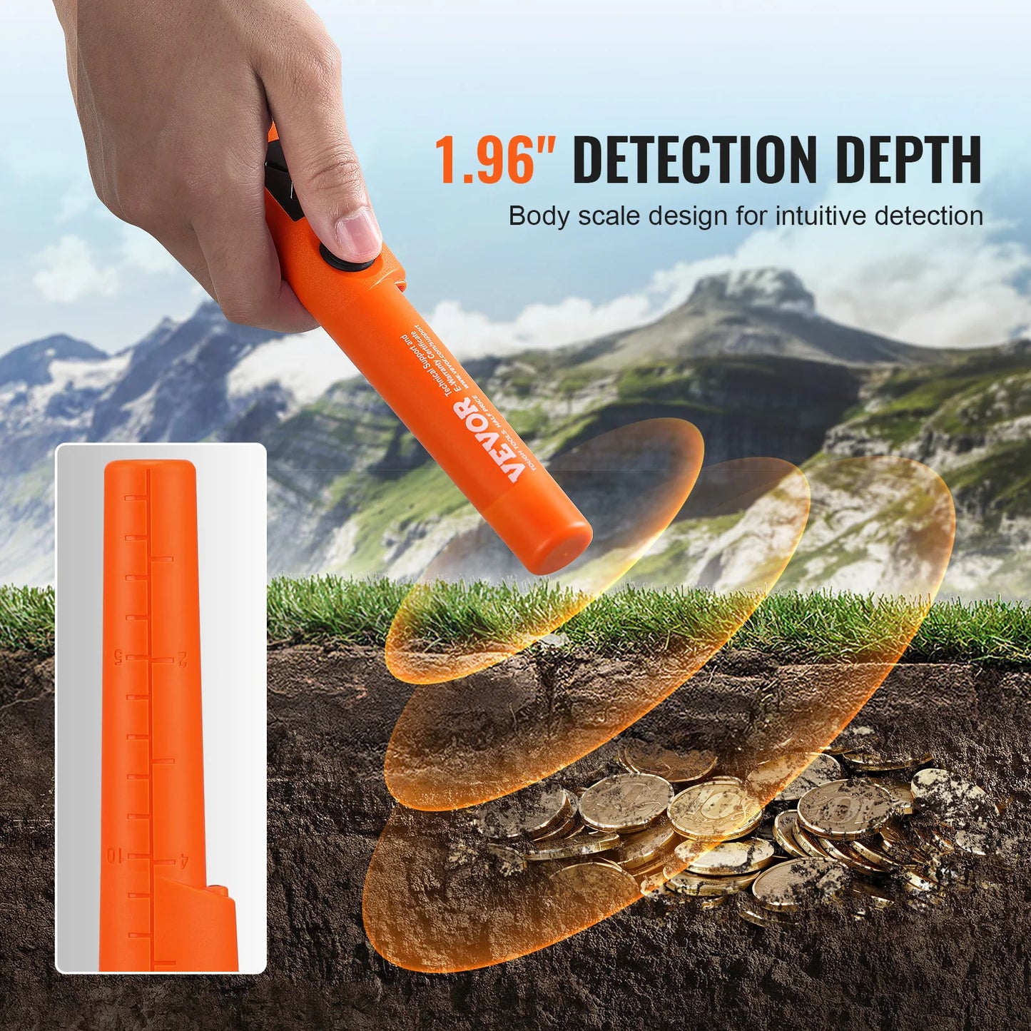 Metal Pinpointer Waterproof Handheld Wand 1.96"/4.5" Detection Depth 3 Modes