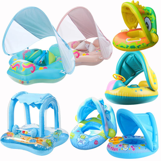 Inflatable Baby Swimming Rings Seat Floating Sun Shade Toddler Swim Circle