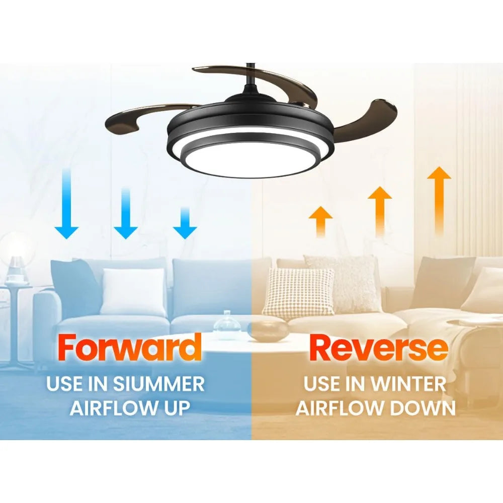 Fan with Lights and Remote, Retractable Fandelier, 6 Speed Dimmable Memory LED Ceiling Fan