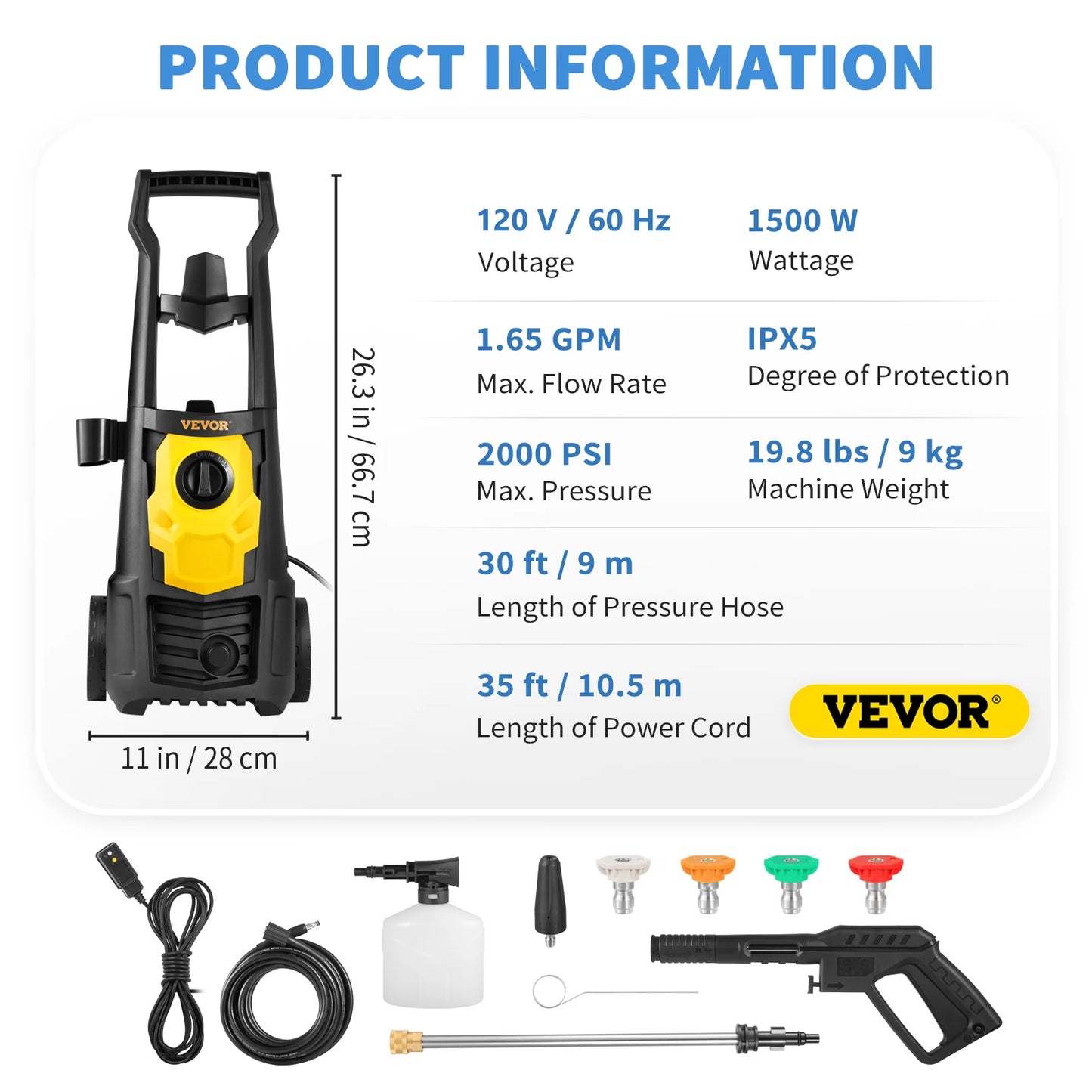 Electric Pressure Washer Power Washer Quick Connect Nozzles Foam Cannon