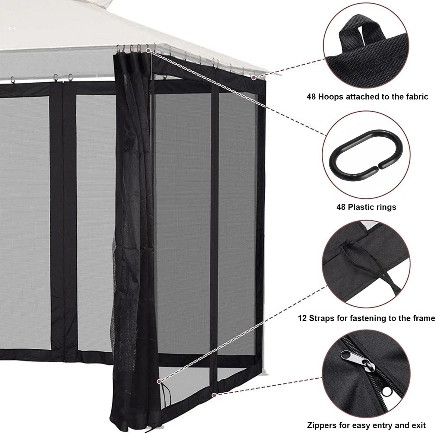 Mosquito Net for Gazebo Outdoor Canopy Insect Net Mosquito Netting with Zippers