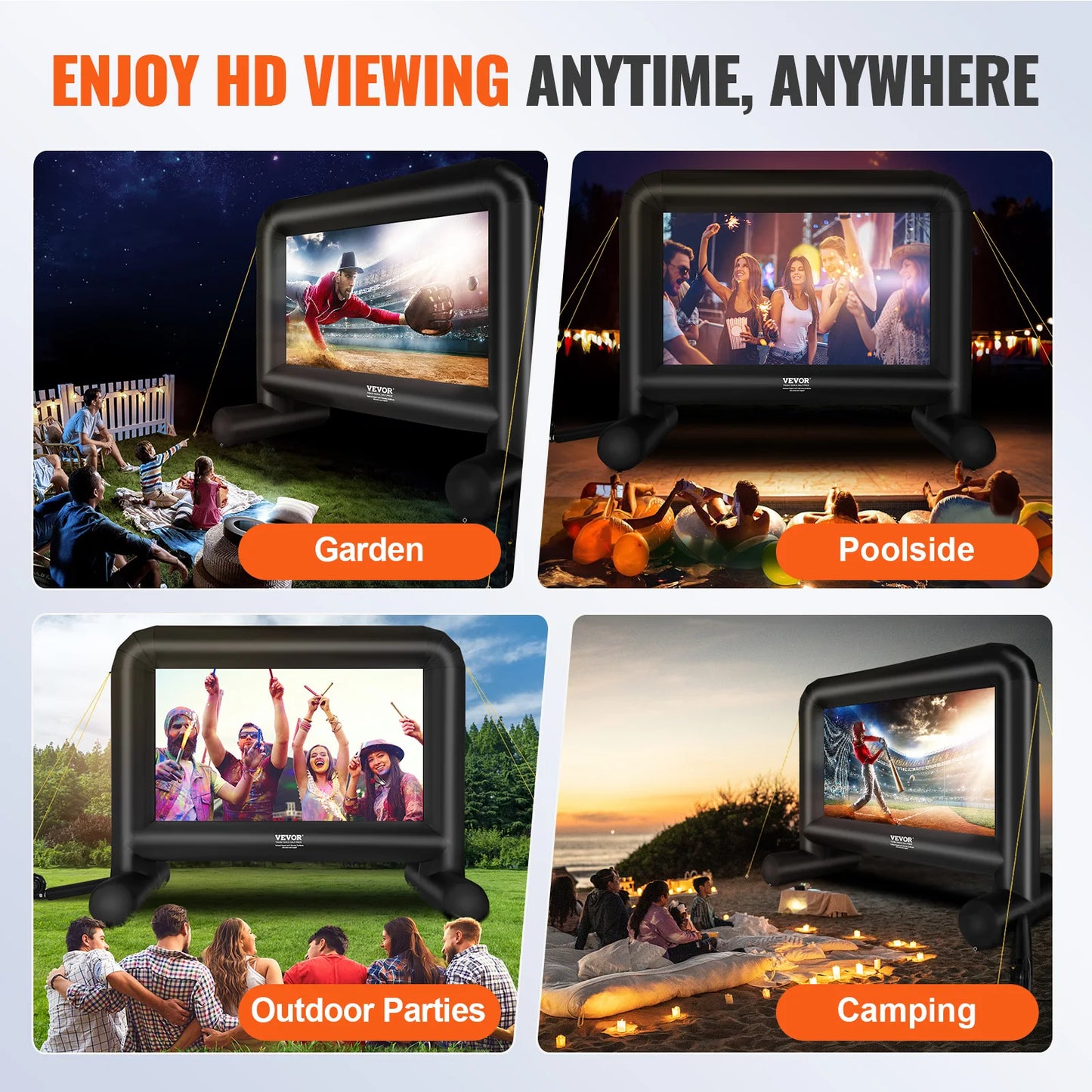 Inflatable Screen 14/16 FT w/ Blower for Outdoor Party Movie Night