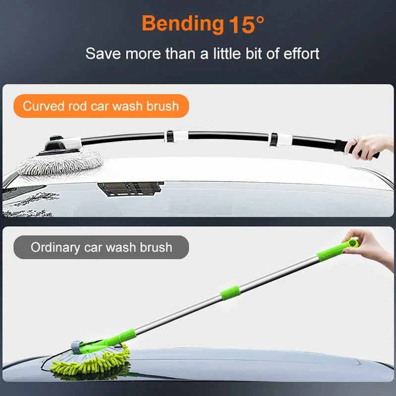 Wash Brush Car Cleaning Telescoping Long Handle Mop Chenille Broom Dual Brush Heads