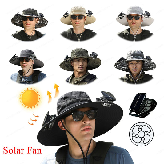 Outdoor Solar Fan Sun Hat USB Charging Portable Bucket Hat for Summer Riding Hiking Fishing